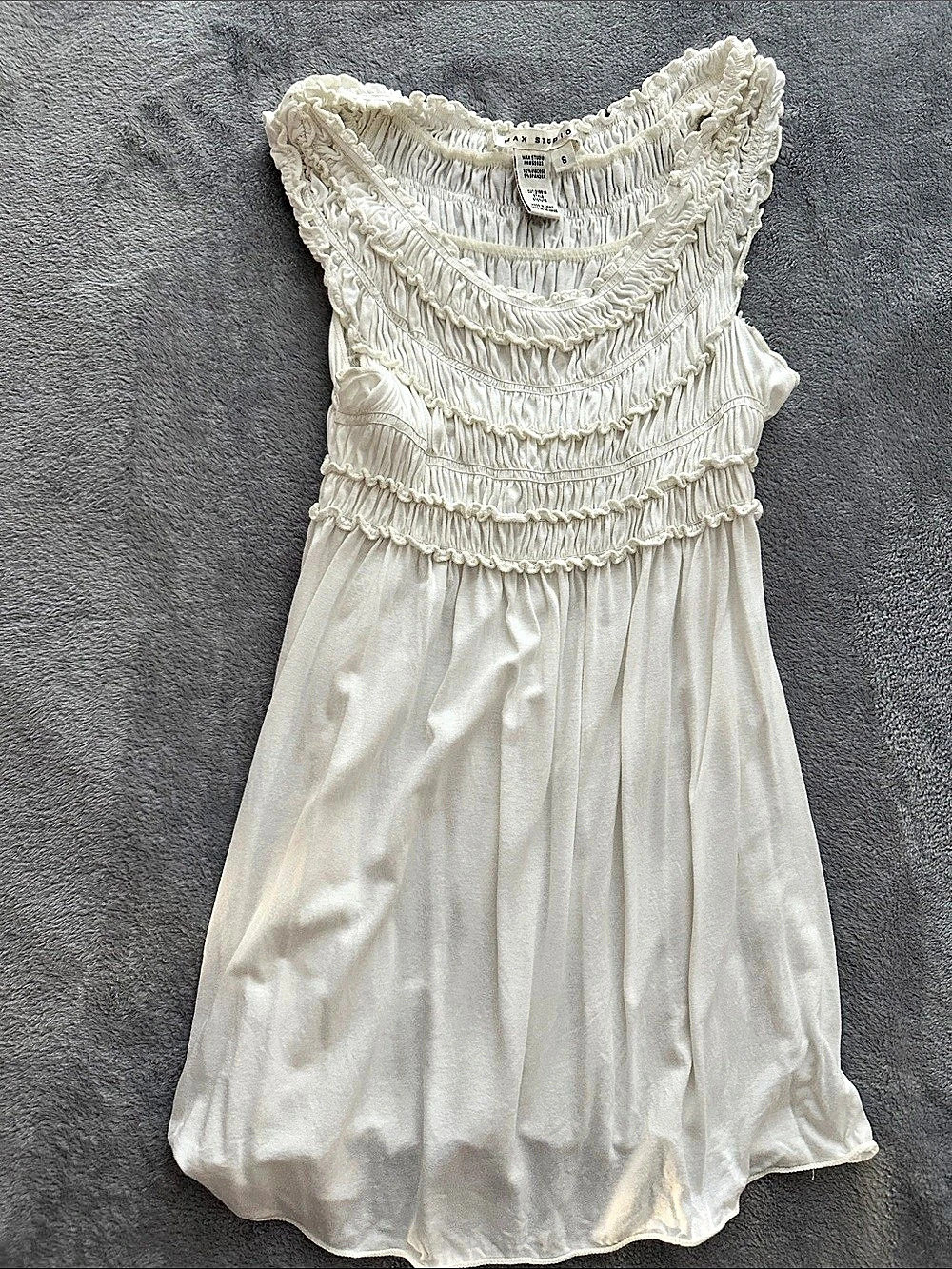 MAX STUDIO Smocked Mini Dress in White Size Small Like New